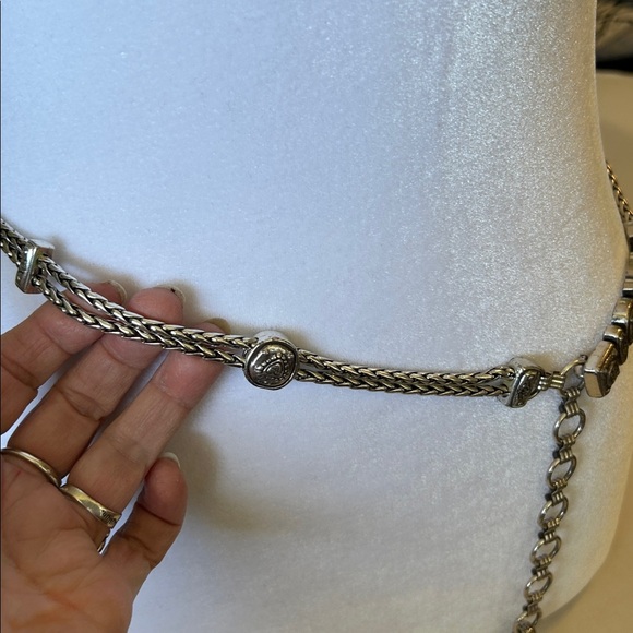 BRIGHTON SILVER TONE DOUBLE CHAIN ADJUSTABLE METAL BELT 35” LONG main image 8